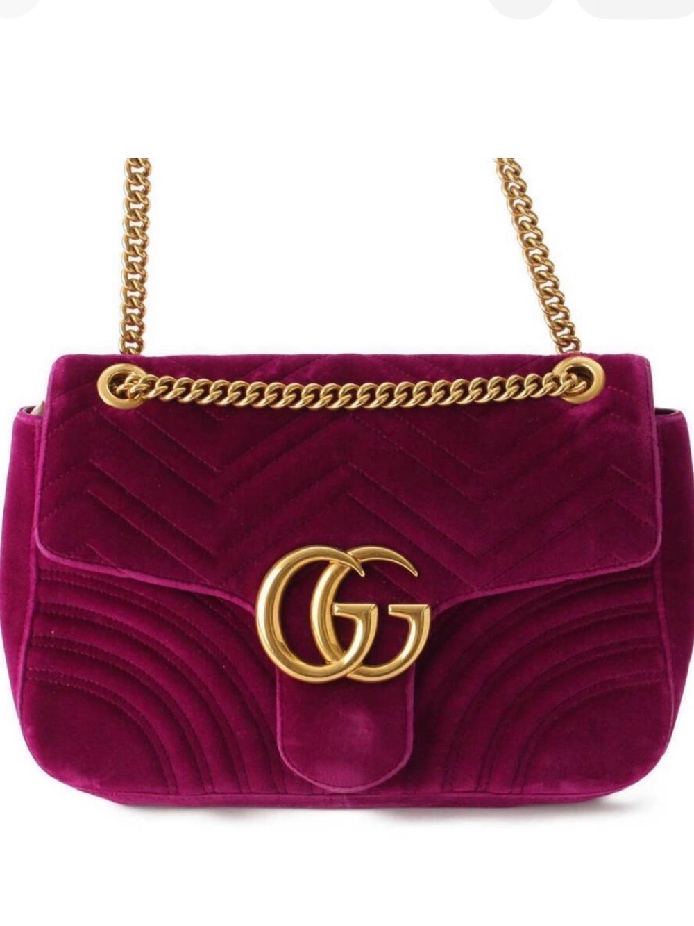 Gucci Velvet Shoulder Bag in Deep Magenta with Gold Hardware